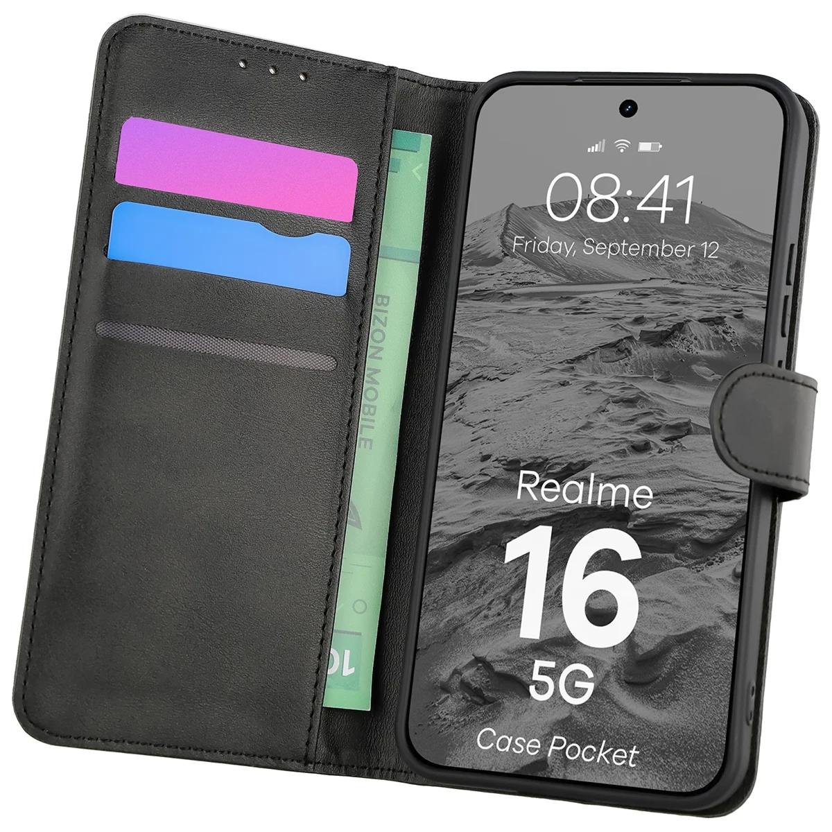 Etui z klapką Bizon Case Pocket do Realme 16 5G, czarne