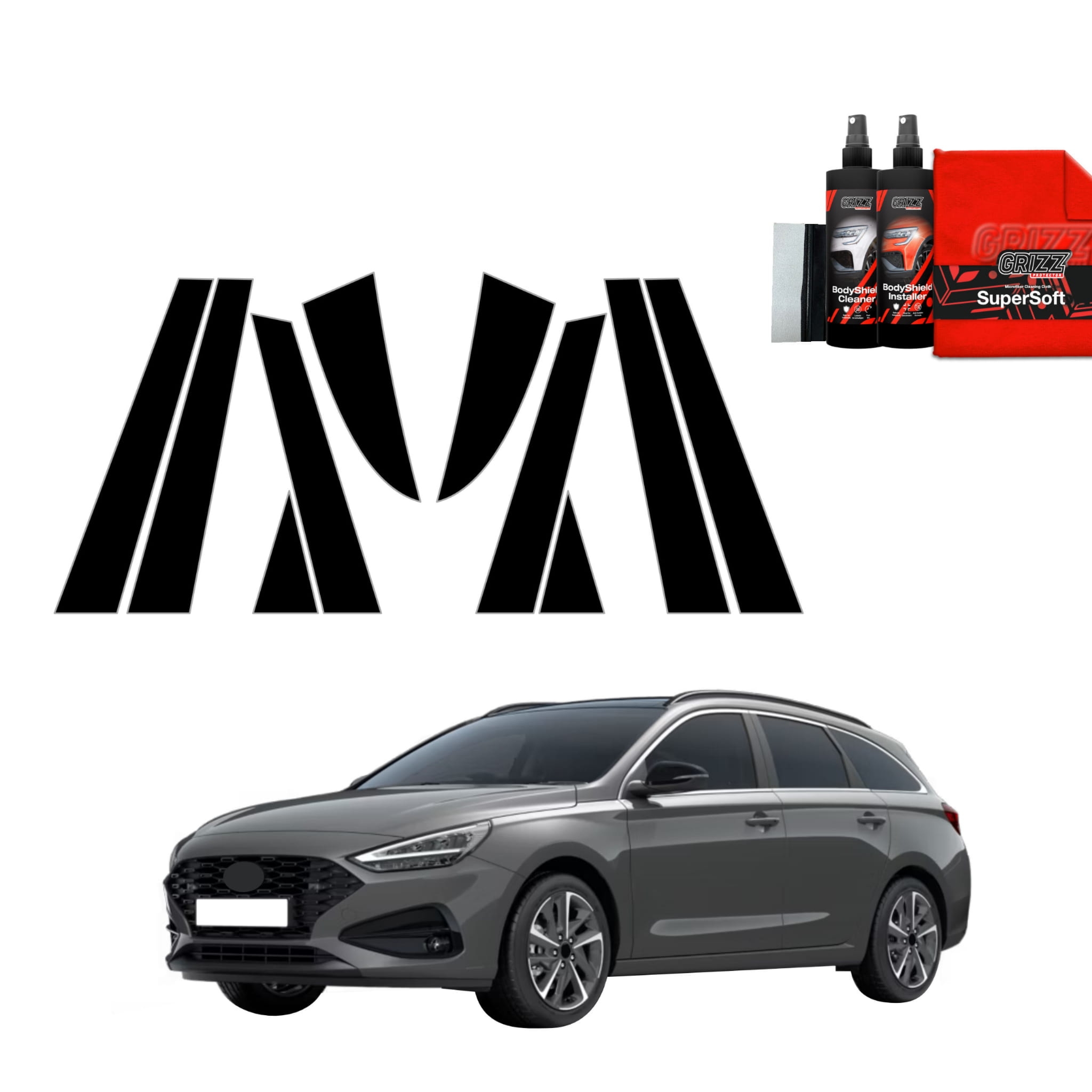 10w1 Czarna folia Grizz Protector na słupki do Hyundai i30 Wagon (2020-2026)