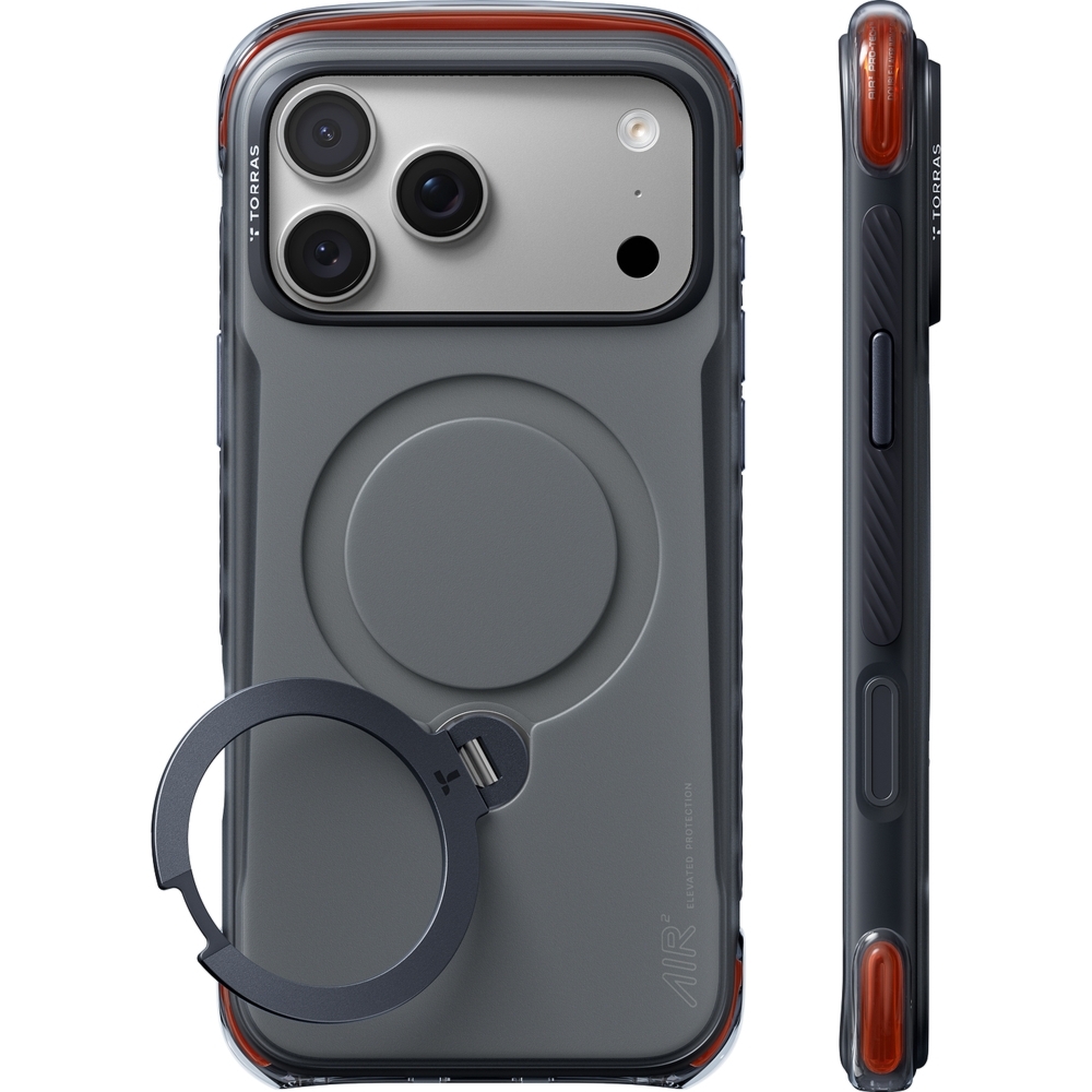 Etui z obrotową podstawką 360° Torras Ostand Q3 Air Pro do MagSafe do iPhone 18 Pro / 17 Pro, szare