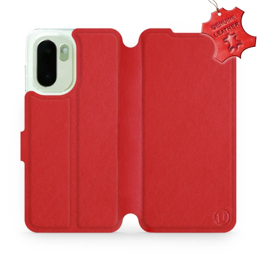 Etui z naturalnej skóry do OnePlus 15R, Mobiwear Leather, czerwone