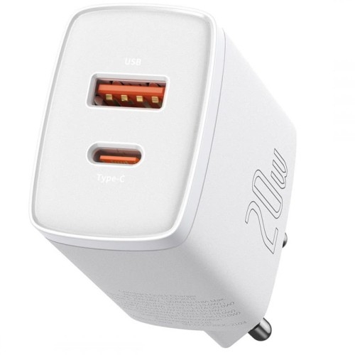 Image of OUTLET: Ładowarka sieciowa Baseus Quick Charger USB-A, USB-C QC 3.0, PD 20W, biała