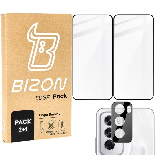 Image of 2x Szkło + szybka na aparat Bizon Edge 3D Pack do Oppo Reno 12