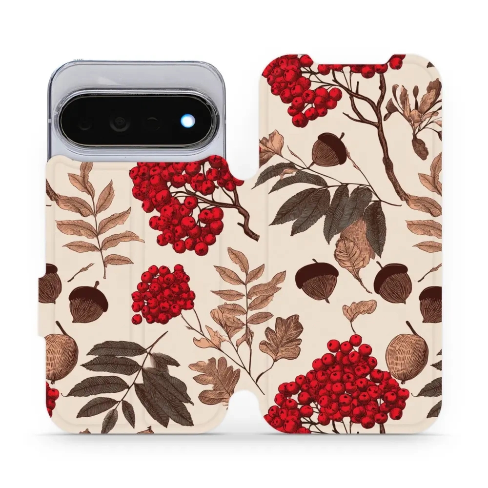 Etui z klapką do Google Pixel 11 Pro, Mobiwear Book, jarzębina na ecru