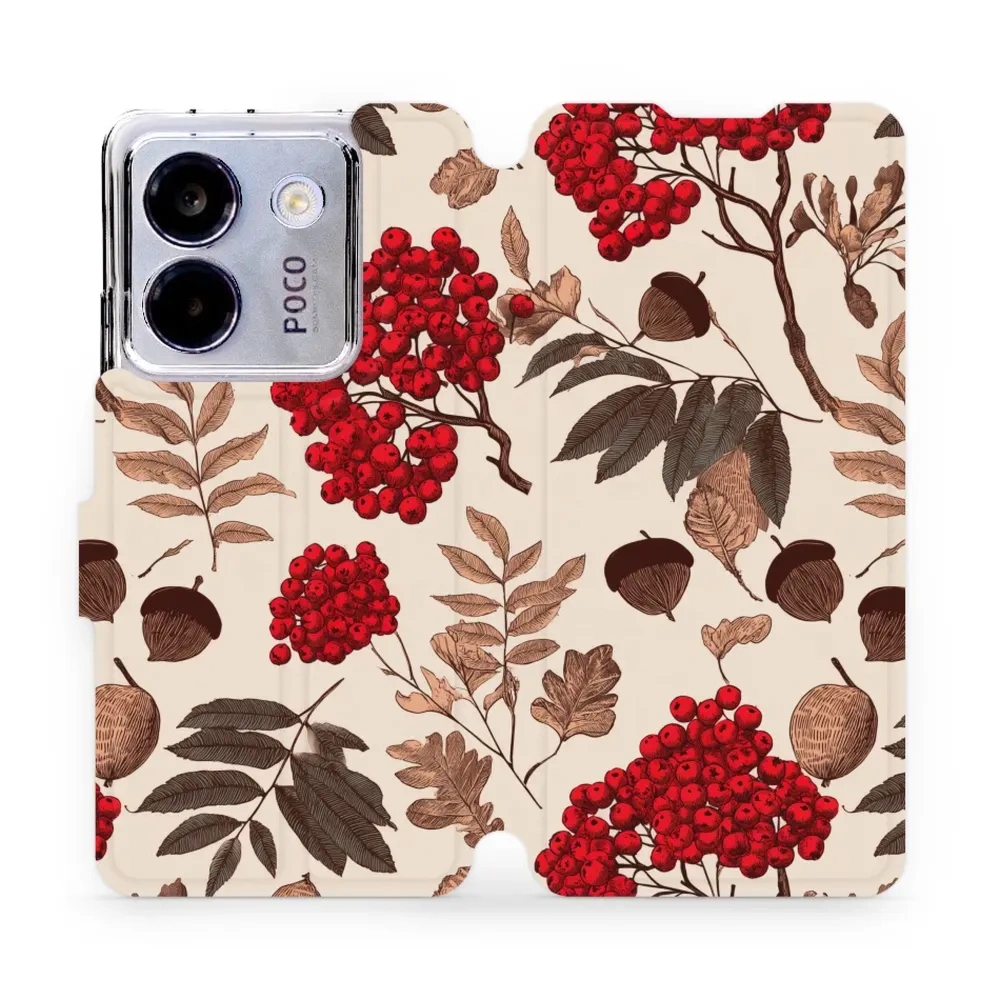 Etui z klapką do Xiaomi POCO M7 Pro 5G, Mobiwear Book, jarzębina na ecru