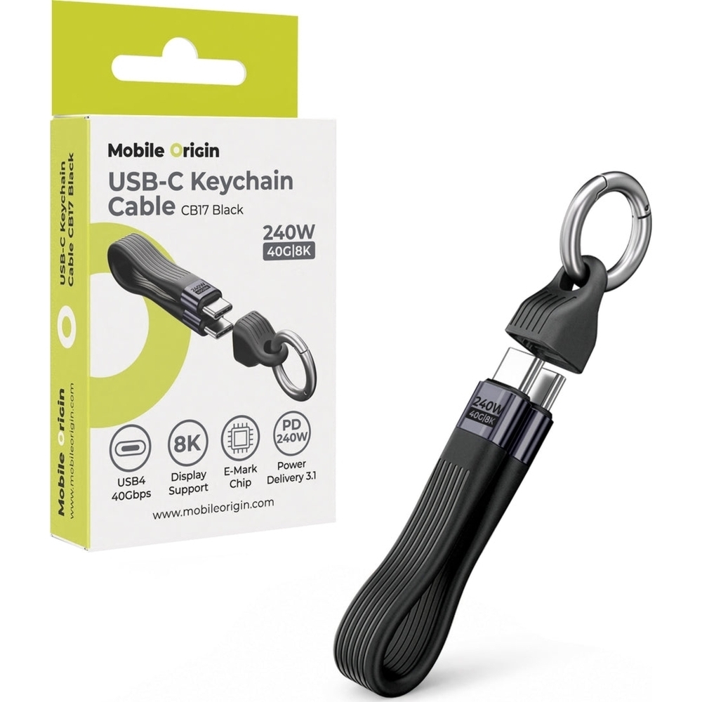 Kabel z karabińczykiem USB-C – USB-C, 240W PD 3.1, 8K/60Hz, Mobile Origin CB17, USB4 40 Gb/s, czarny