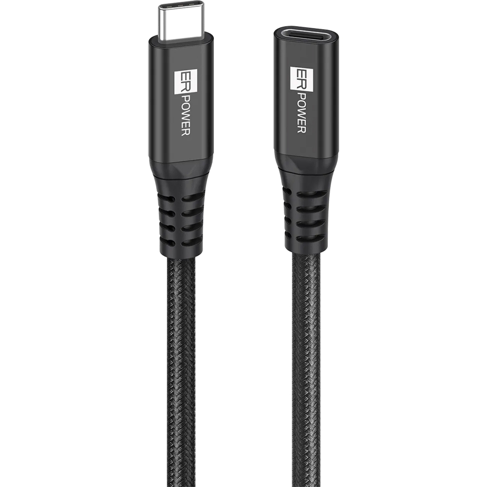 Kabel / przedłużacz USB-C (męski) – USB-C (żeński), ERPOWER Extender Cable, 100W, 10Gb/s, 2 m, oplatany, czarny