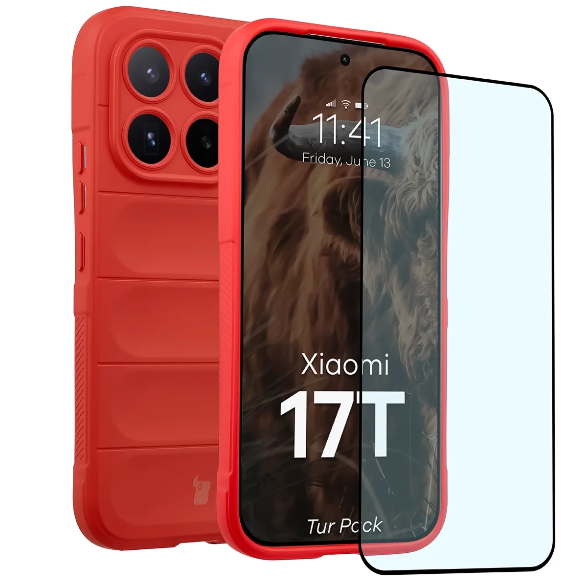 Pancerne etui + szkło hartowane Bizon Tur Pack do Xiaomi 17T, czerwone