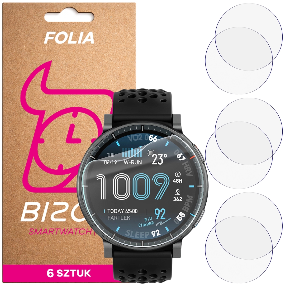 Folia ochronna na ekran zegarka Bizon Watch Film HydroFlex do Amazfit Active Max, 6 sztuk