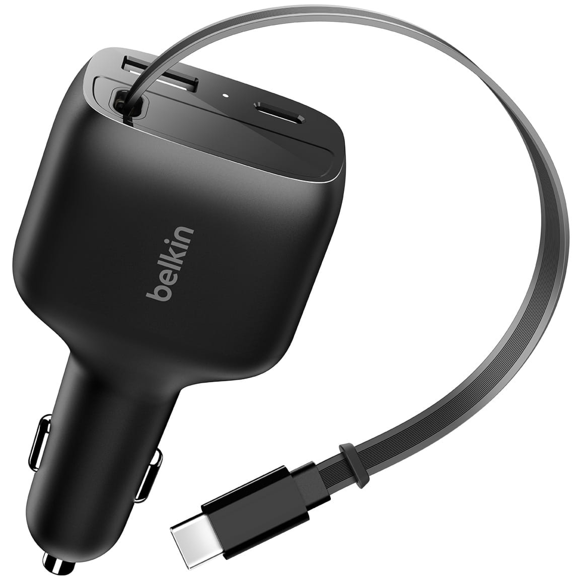 OUTLET: Ładowarka samochodowa Belkin Boost Retractable Car 75W max PD PPS USB-C 30W, USB-A 12W, wysuwany kabel USB-C 60W, czarna