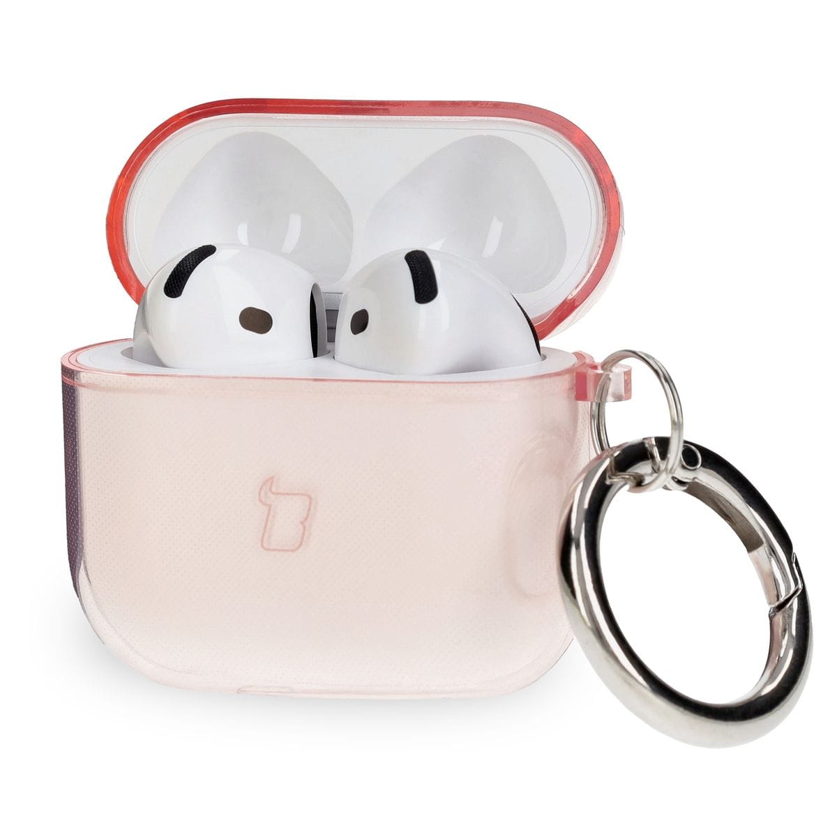 Image of Elastyczne etui z karabińczykiem Bizon Case Headphone Clear do AirPods 4, przeźroczysto-różowe