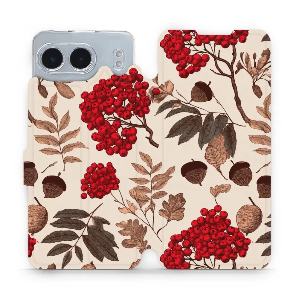 Etui z klapką do OnePlus Nord 4, Mobiwear Book, jarzębina na ecru
