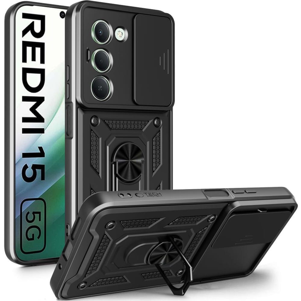 Etui z ringiem Tech-Protect Camshield Pro do Xiaomi Redmi 15 4G / 5G, czarne