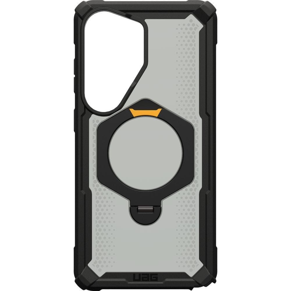 Etui pancerne Urban Armor Gear Plasma XTE 360 Mag do MagSafe do Galaxy S26 Ultra, półprzezroczysto-czarne z zółtym elementem