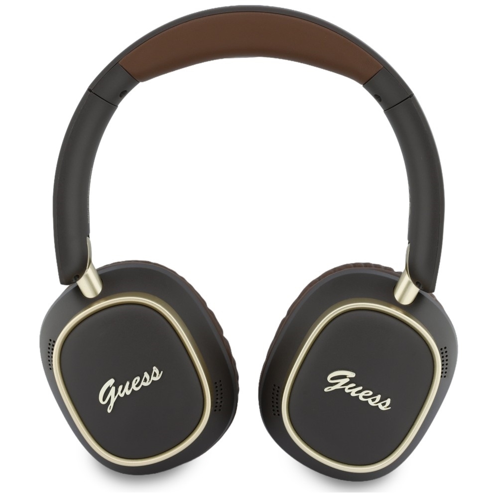 Bezprzewodowe słuchawki nauszne Guess ENC Rectangle Metal Script Bluetooth 5.4, brązowe