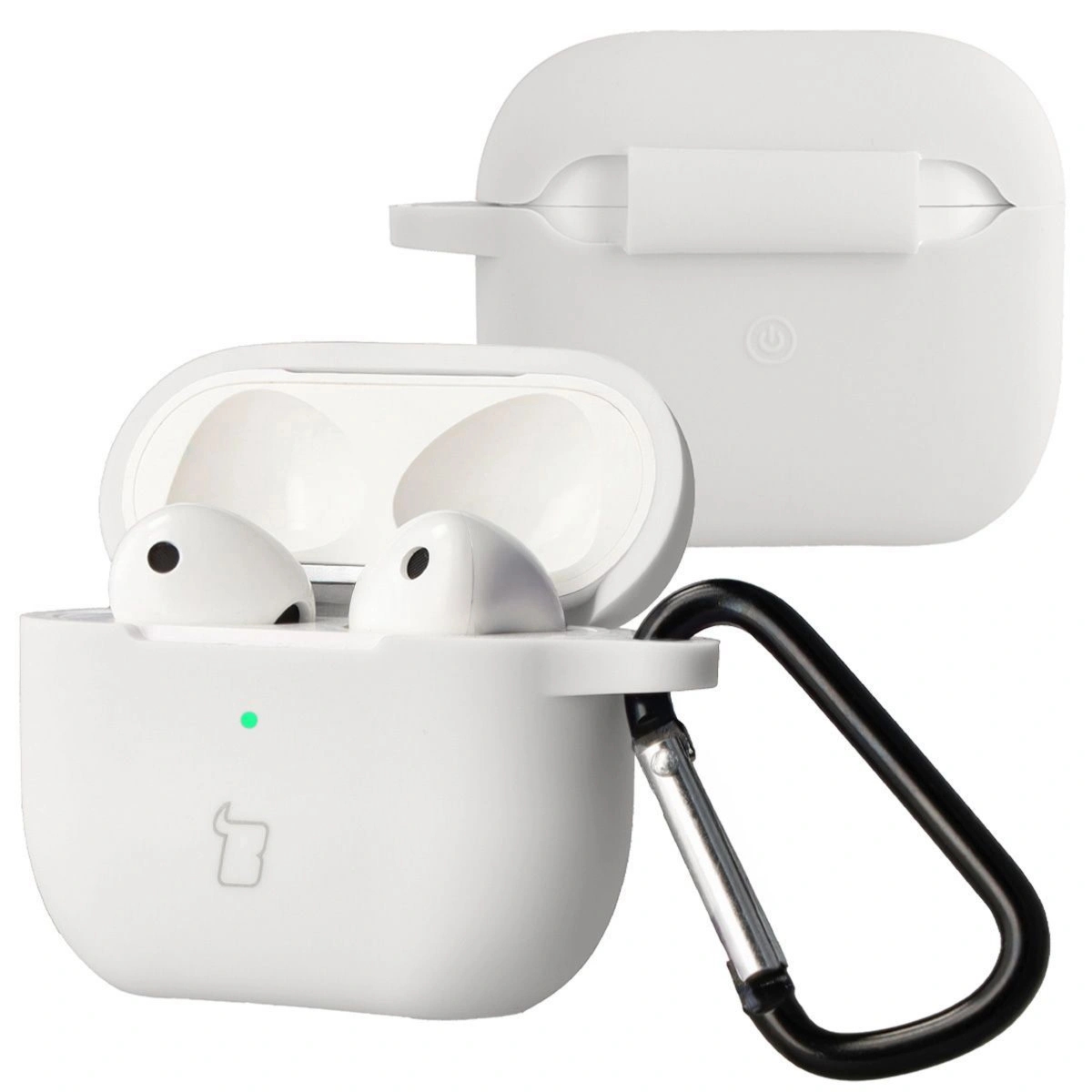 Silikonowe etui z karabińczykiem Bizon Case Headphone Silicone do Airpods 3, białe