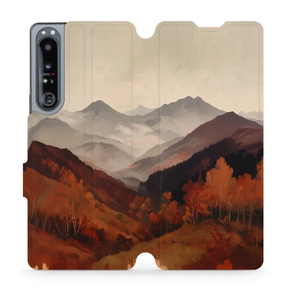 Etui z klapką do Sony Xperia 1 IV, Mobiwear Book, mglista dolina w górach
