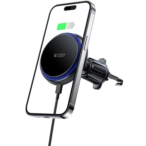 Image of Uchwyt na telefon z ładowaniem indukcyjnym Tech-Protect MM15W-V4 magnetic MagSafe vent car mount, czarne