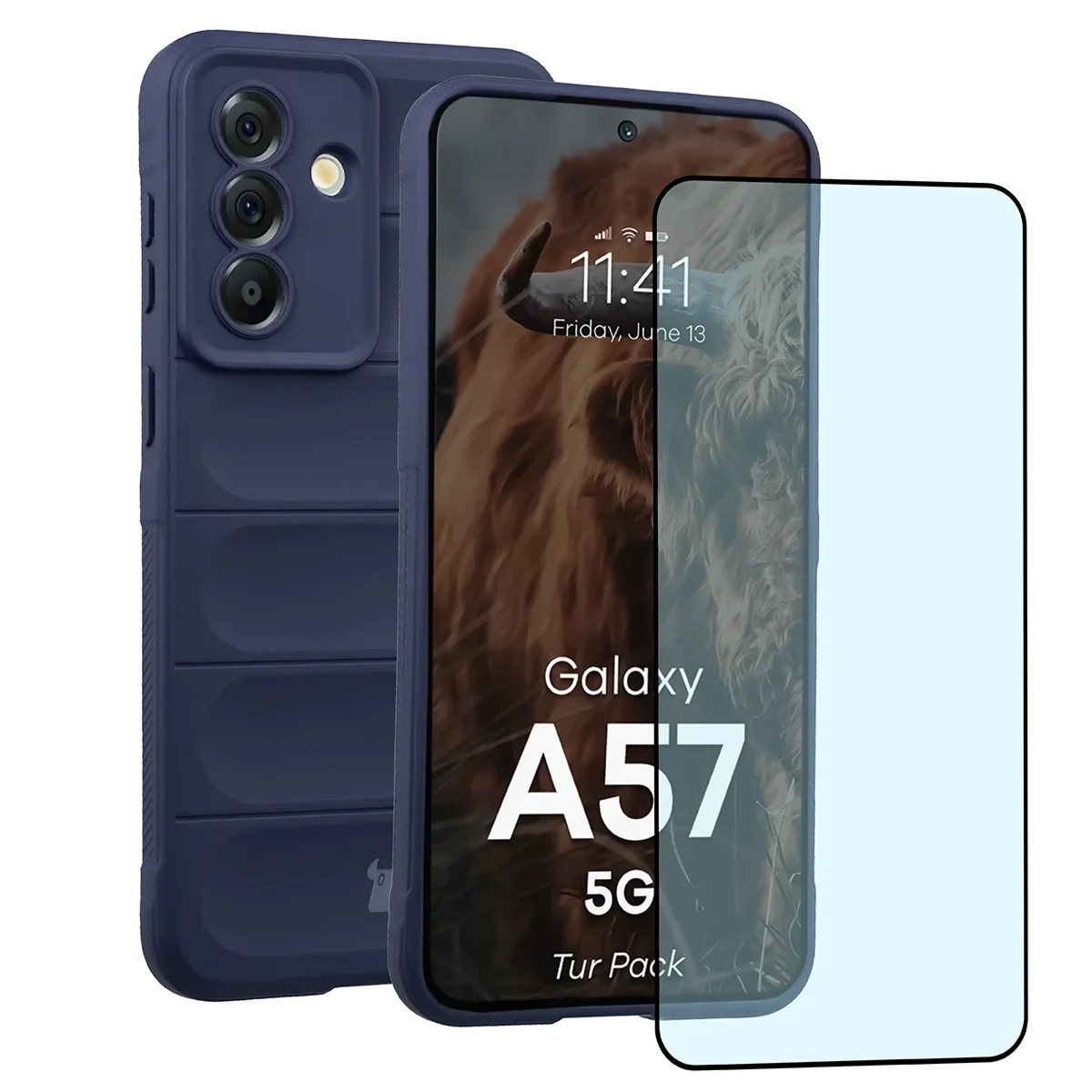 Pancerne etui + szkło hartowane Bizon Tur Pack do Galaxy A57 5G, granatowe