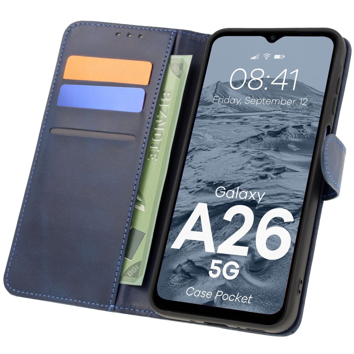 Image of Etui z klapką Bizon Case Pocket do Galaxy A26 5G, granatowe