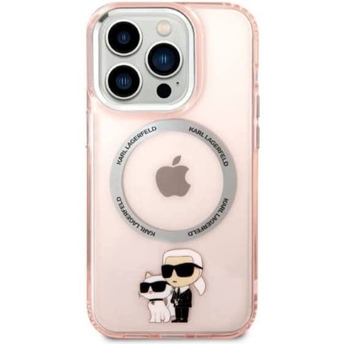 Image of Etui Karl Lagerfeld Hard Case Transparent Iconic Karl & Choupette MagSafe do iPhone 14 Pro, przezroczyste różowe