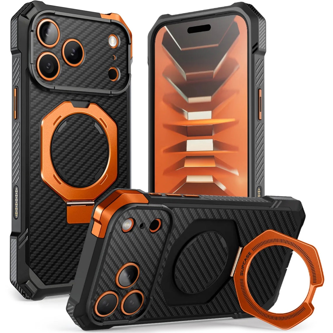 Etui pancerne Supcase UB Grip Mag Aramid (CC) do MagSafe do iPhone 18 Pro Max / 17 Pro Max, czarno-pomarańczowe
