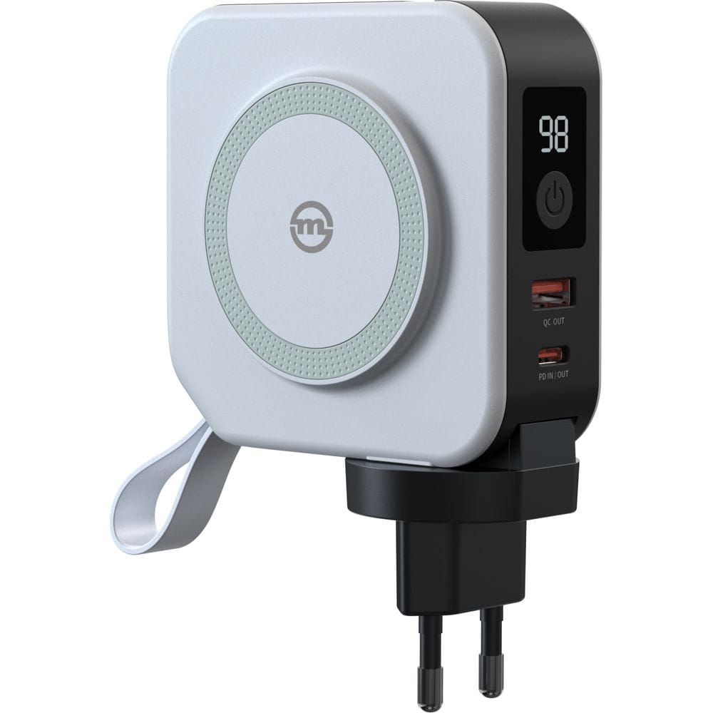 Image of Powerbank indukcyjny Mobile Origin Travel Charger MagSafe, Qi, 10000mAh 15W z kablami USB-C i Lightning, biały