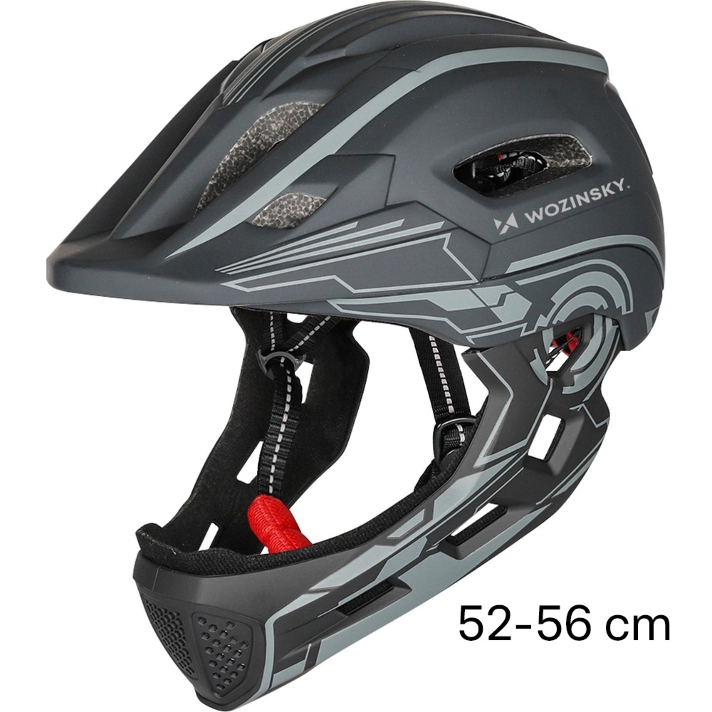 Kask rowerowy dziecięcy 52-56 cm fullface Wozinsky HT-27S z tylną lampką, szary