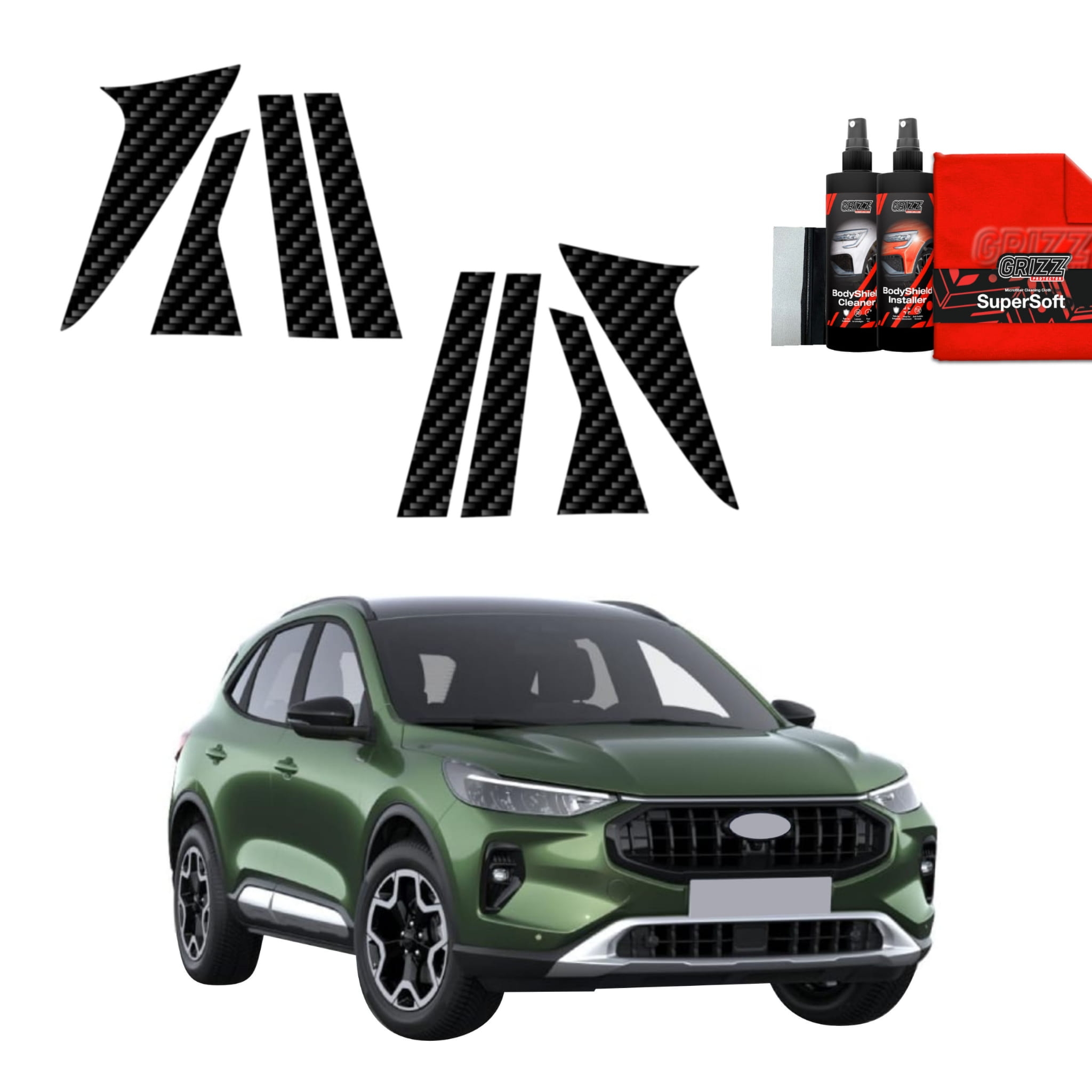 8w1 Folia karbonowa Grizz Protector na słupki do Ford Kuga Titanium Facelift (2024-2026)