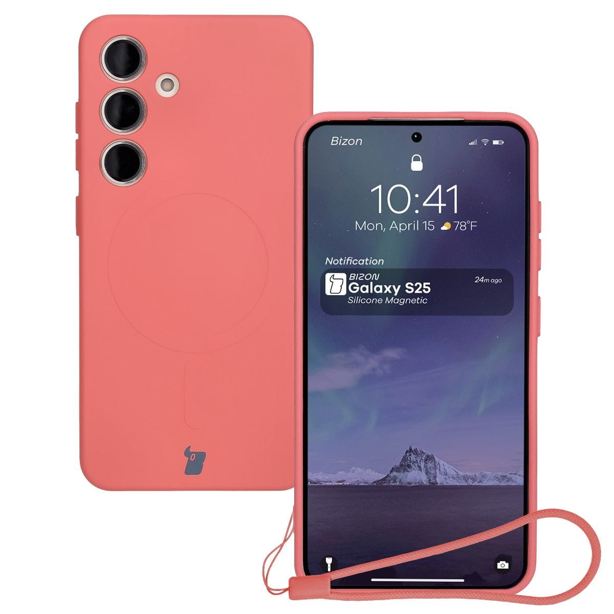 Image of Silikonowe etui z pierścieniem magnetycznym Bizon Case Silicone Magnetic do Galaxy S25 / S24, brudnoróżowe