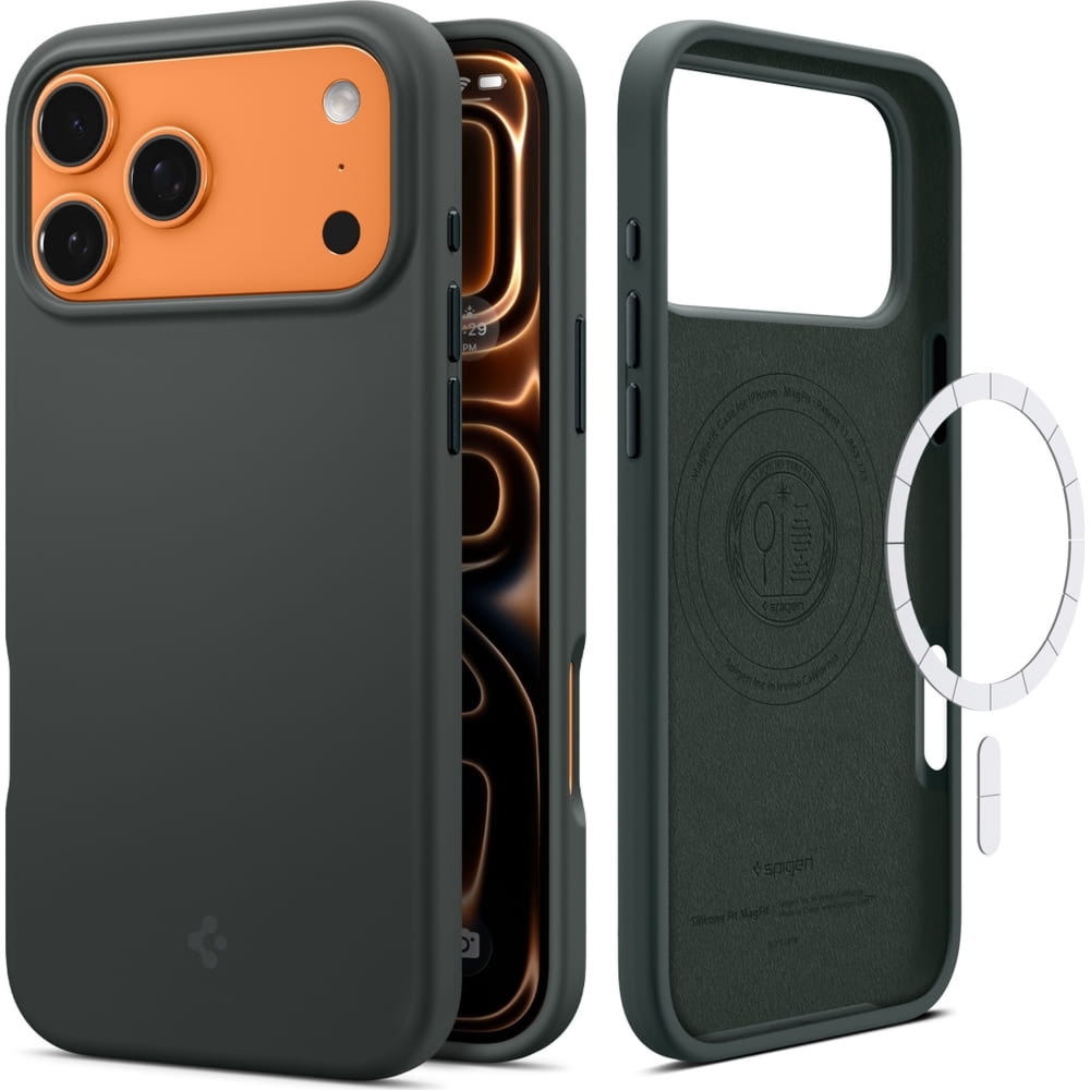 Etui Spigen Silicone Fit Mag do MagSafe do iPhone 17 Pro Max, zielone