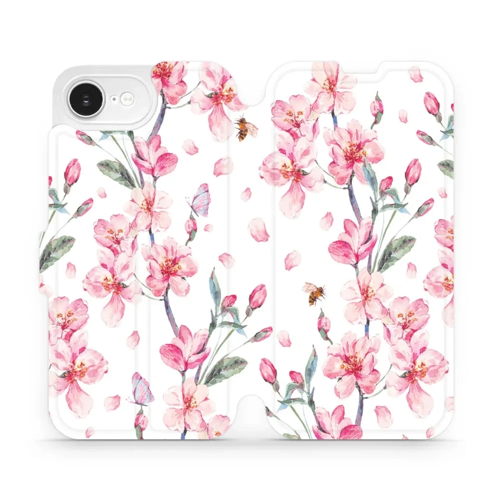 Etui z klapką do iPhone 17e / 16e, Mobiwear Book, różowa wiosna