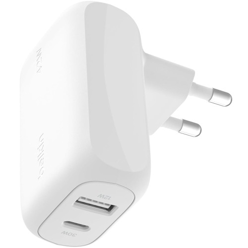 Image of Ładowarka sieciowa Belkin Boost Dual Wall USB-C PD 3.1 PPS 30W + USB-A 12W, biała