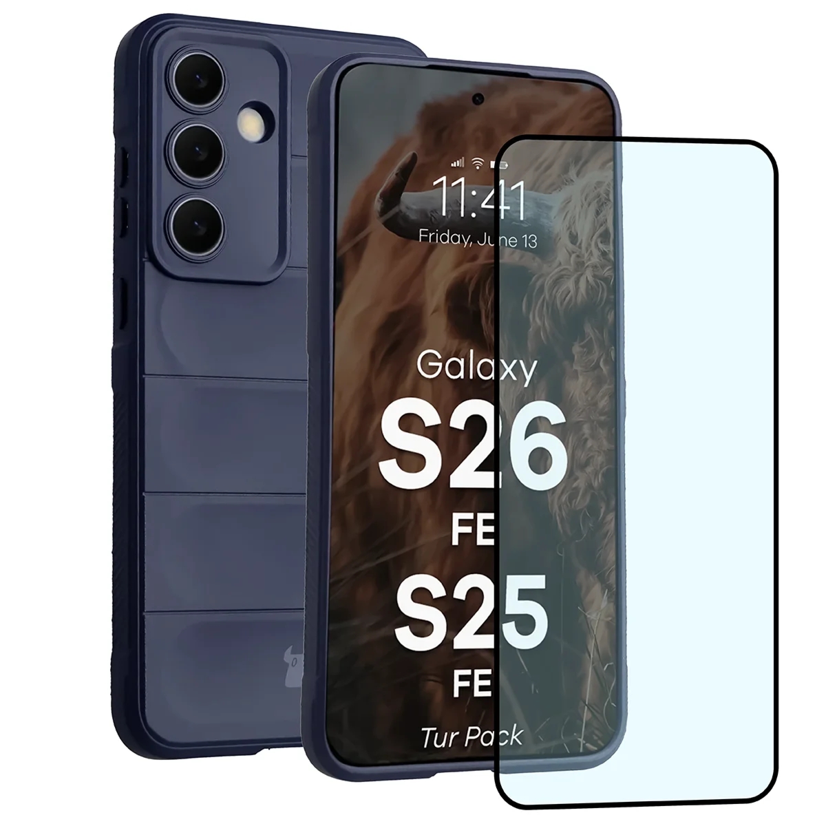Pancerne etui + szkło hartowane Bizon Tur Pack do Galaxy S26 FE / S25 FE, granatowe