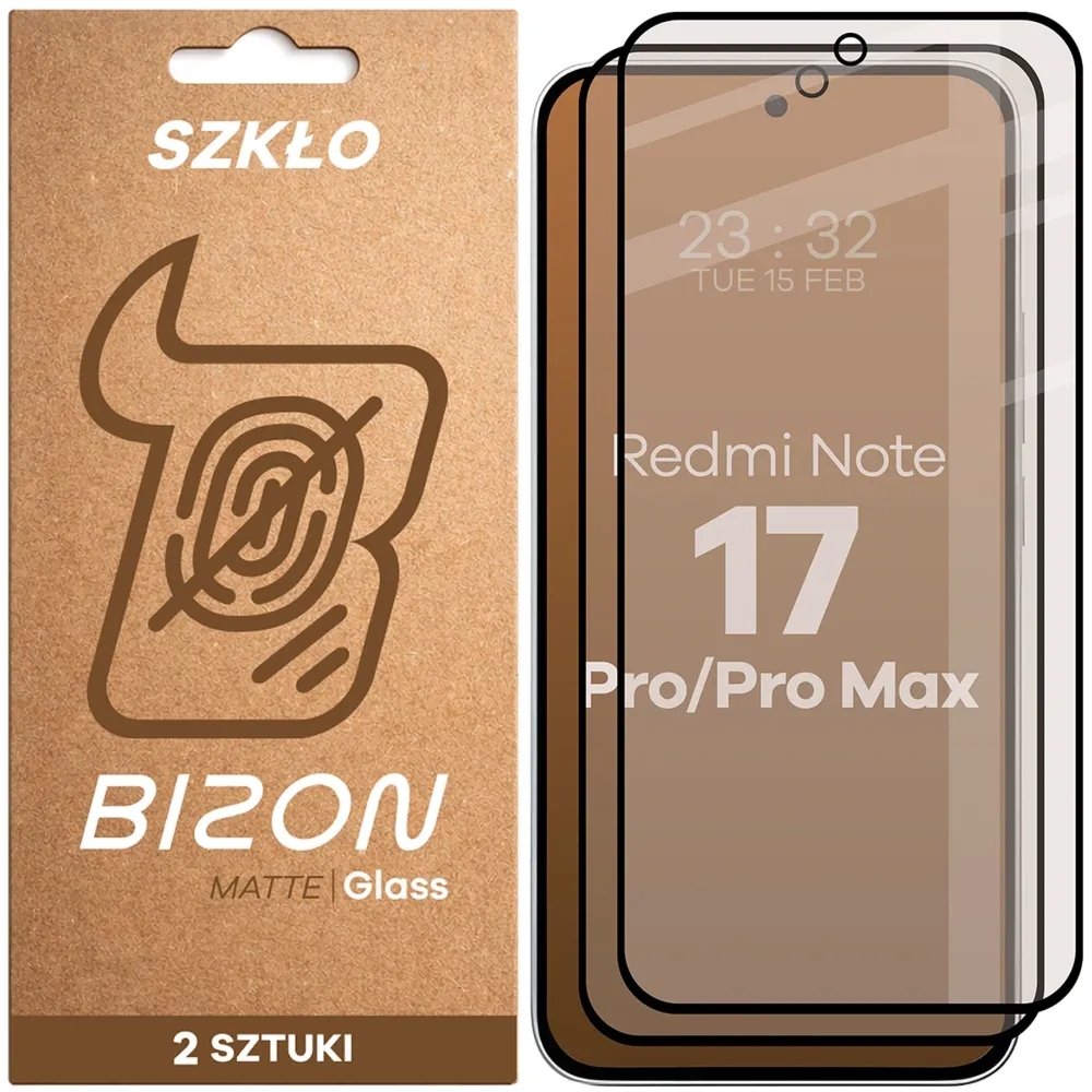Matowe szkło hartowane Bizon Glass Matte Duo do Xiaomi Redmi Note 17 Pro 5G / Pro Max 5G, czarna ramka, 2 sztuki