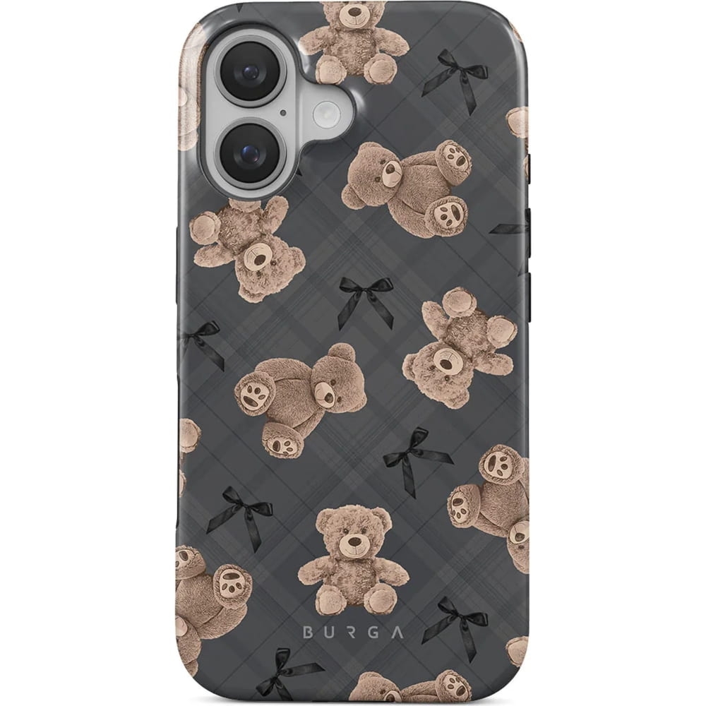 Etui Burga BFF Tough Magnetic do iPhone 16, szare z pluszowymi misiami