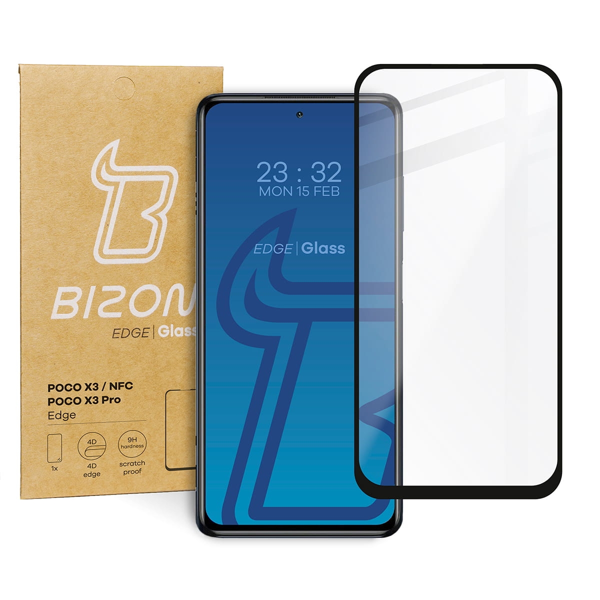 Image of Szkło hartowane Bizon Glass Edge do Xiaomi Poco X3 / NFC / PRO, czarne