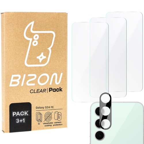 Image of 3x Szkło hartowane + szybka na aparat Bizon Clear 2 Pack do Galaxy S24 FE