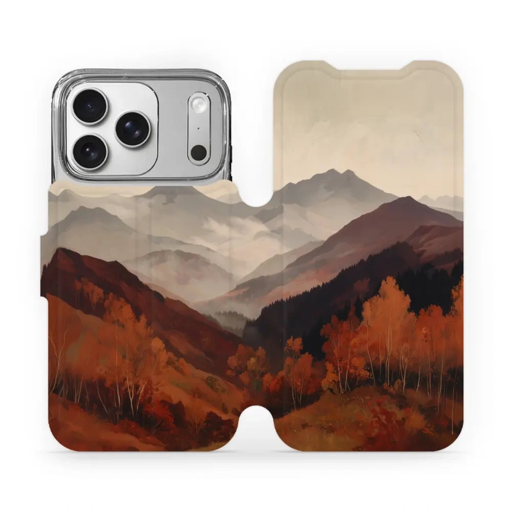 Etui z klapką do iPhone 17 Pro, Mobiwear Book, mglista dolina w górach