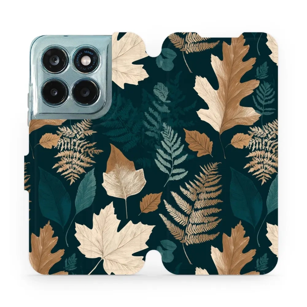 Etui z klapką do Motorola Moto G77 5G, Mobiwear Book, zielnik z liści i paproci