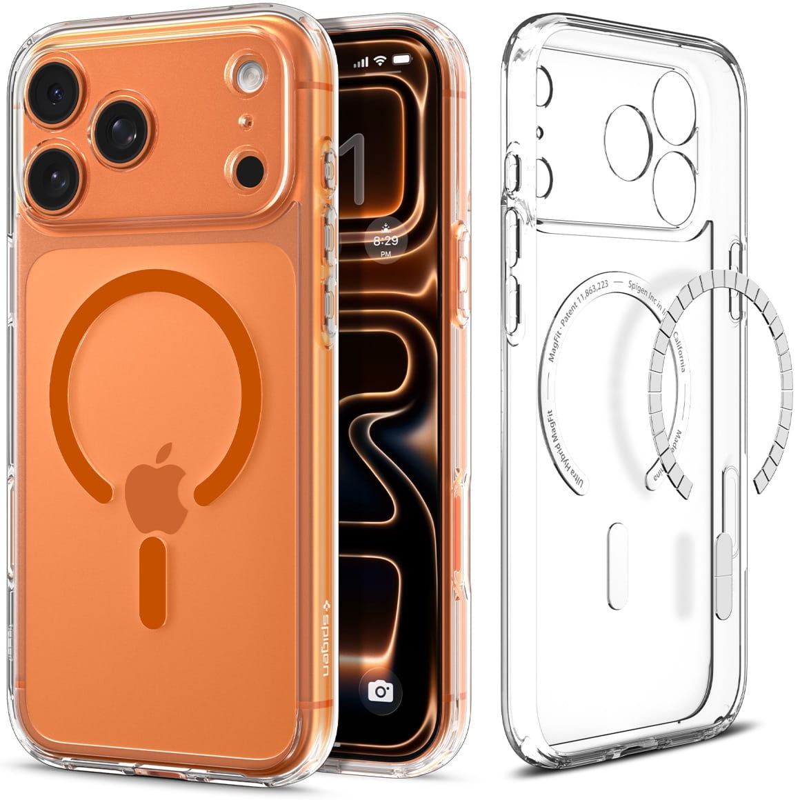 Etui Spigen Ultra Hybrid Mag do MagSafe do iPhone 17 Pro Max, przezroczysto-pomarańczowe