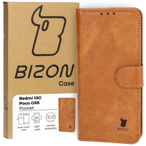 Image of Etui Bizon Case Pocket do Xiaomi Redmi 13C / Poco C65, brązowe