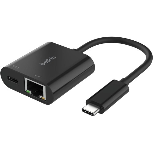 Image of Adapter Belkin USB-C do Ethernet z portem ładowania USB-C PD 100W, czarny