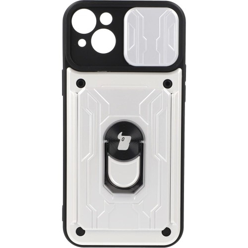 Image of Etui Bizon Case Camshield Card Slot Ring do iPhone 14 Plus, białe