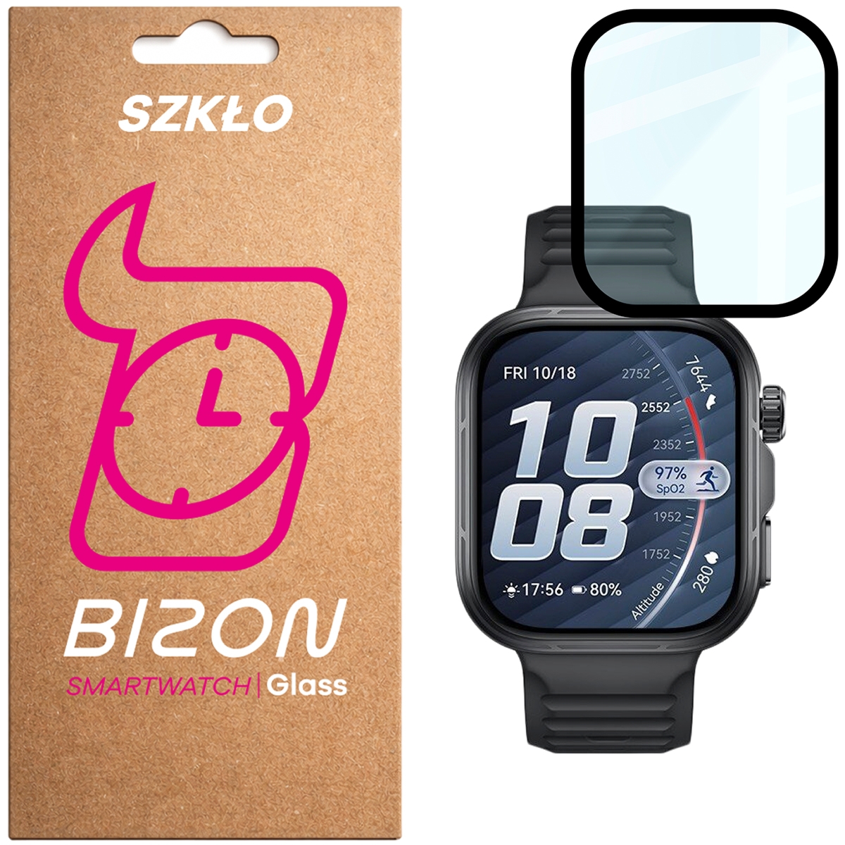 Szkło hybrydowe Bizon Watch Glass Edge Hybrid dla Huawei Watch Fit 5 Pro, czarne