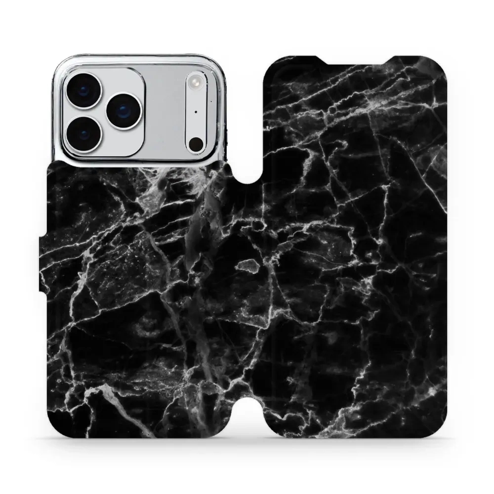 Etui z klapką do iPhone 17 Pro Max, Mobiwear Book, czarny marmur