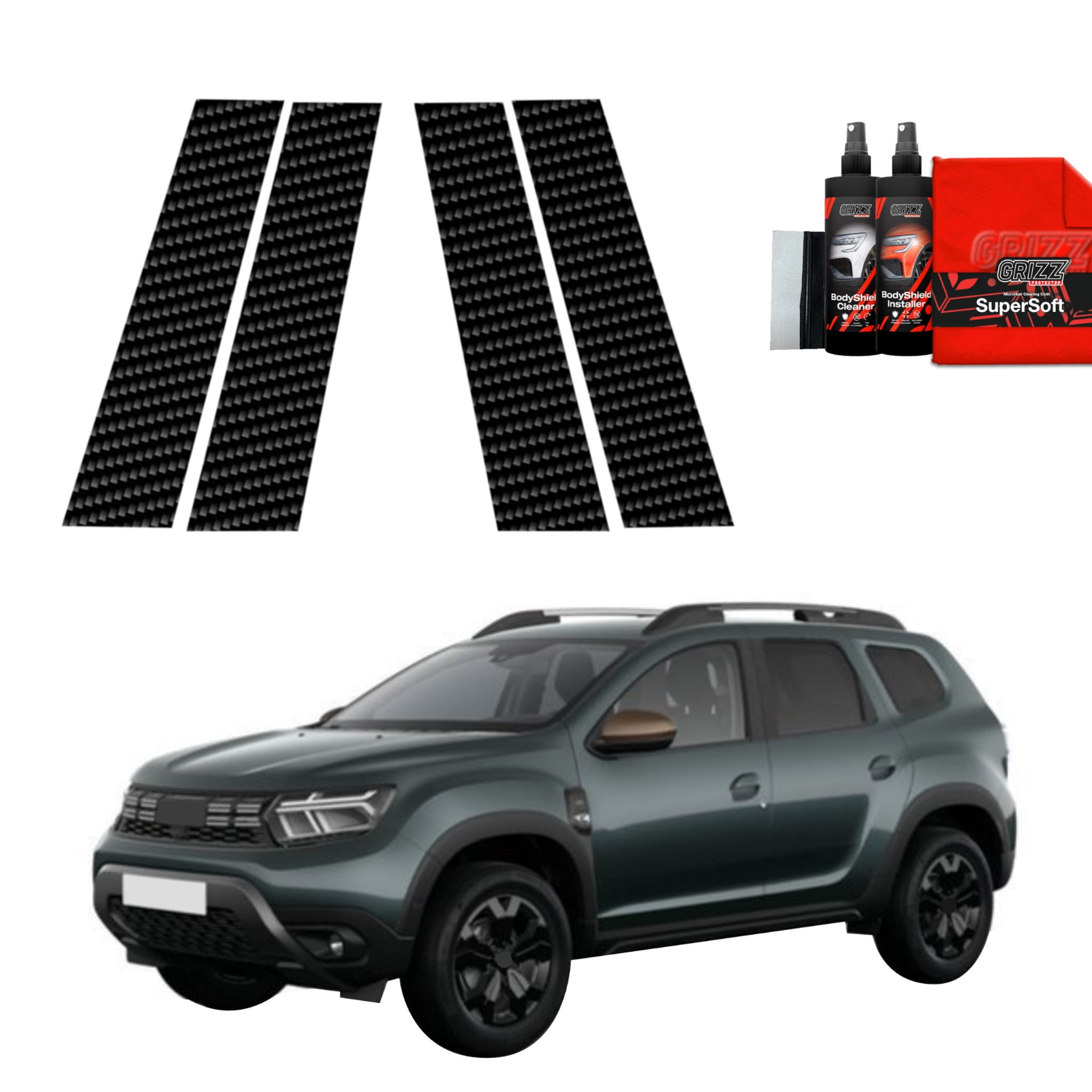 4w1 Folia karbonowa Grizz Protector na słupki do Dacia Duster (2024-2026)