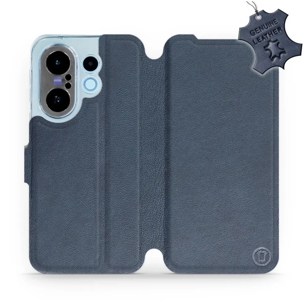 Etui z naturalnej skóry do Vivo X200 FE, Mobiwear Leather, granatowe