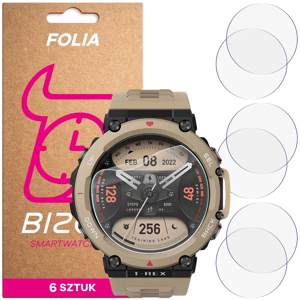 Folia ochronna na ekran zegarka Bizon Watch Film HydroFlex do Amazfit T-Rex 2, 6 sztuk