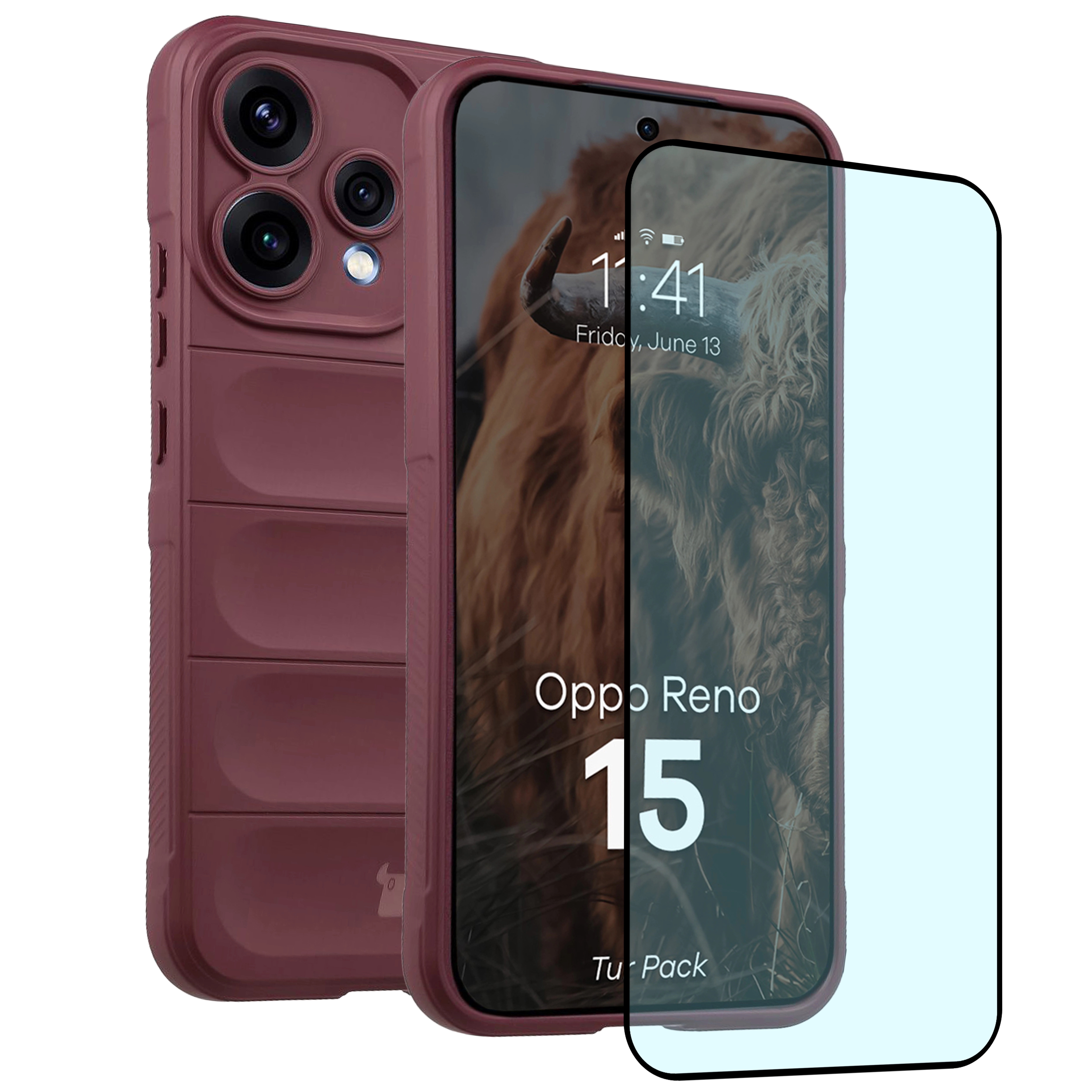 Pancerne etui + szkło hartowane Bizon Tur Pack do Oppo Reno 15, burgundowe