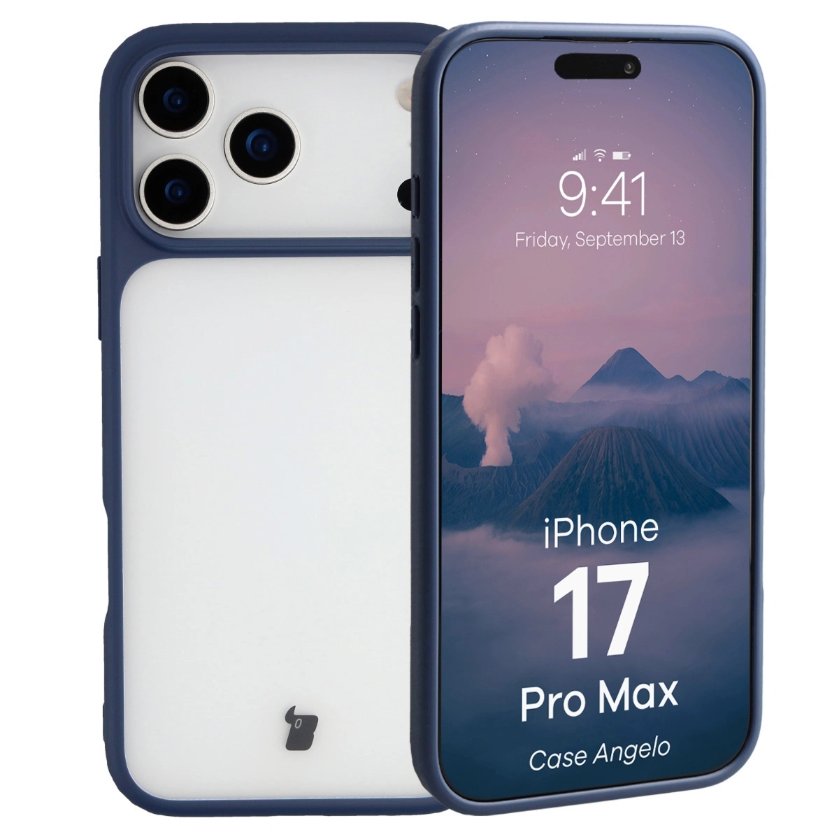 Etui Bizon Case Angelo do iPhone 17 Pro Max, półprzezroczyste z granatową ramką